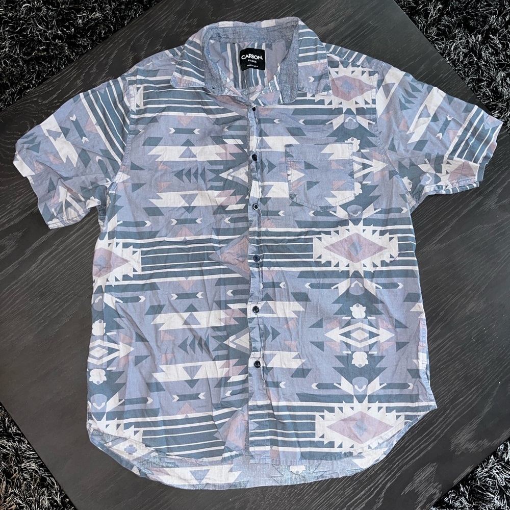 Carbon Geometric Blue and Gray Casual Shirt